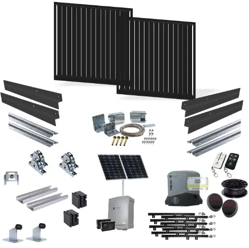 [FRAME18-2385 x2-VERT-ALUCLAD-TELESCOPIC-TITAN2410-SOLAR-I] 4m Opening (1800H) Vertical Slat Solar Powered Telescopic Sliding Gate Kit