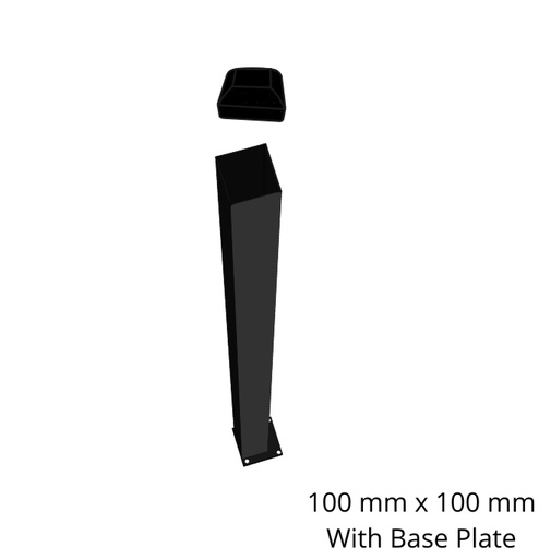 [SGP-100-NS-BPLATE+CAP] 100x100x2000 (2.0m) Steel Gate Fence Post WITH BASE PLATE (Bolt Down) Powder Coated Night Sky Satin Black (CAP INCLUDED)