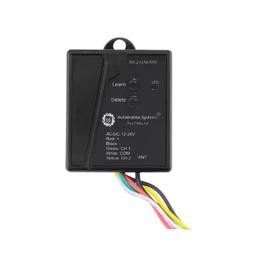 [RX-2-UNI-DW] Latching/Momentary 433MHZ DUAL (TWO) CHANNEL Remote Control Wire In Receiver (with Pre-Connected Wiring) for Garage Doors, Alarm Systems, Automatic Gates, Light Control