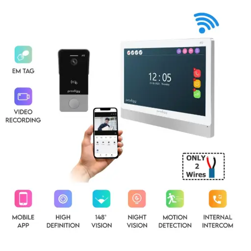 [IP2-DS-T+IP29IM] Smart Home Intercom Kit 2 Wire with WiFi and Mobile APP HD with Wide Angle RFID/EM Tag Outdoor Station and 9 Inch Touchscreen Indoor Monitor