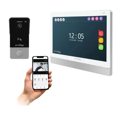 [IP2-DS-T+IP29IM] Smart Home Intercom Kit 2 Wire with WiFi and Mobile APP HD with Wide Angle RFID/EM Tag Outdoor Station and 9 Inch Touchscreen Indoor Monitor