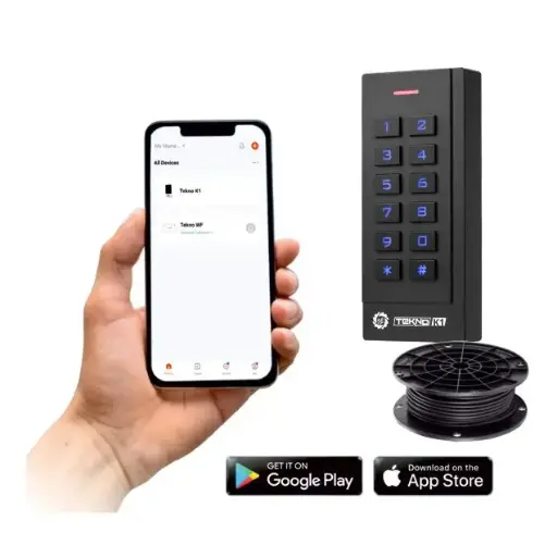 [Tekno-K1-10m] Access Control Pin Code/Password Keypad + EM Card Reader with mobile APP control and Wi-Fi (Tuya and Smart Life APP) Supports Wiegand - Includes 10m cable