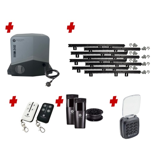 [TITAN2410-P-AS] Titan 2410 Electric 24V Low Voltage Automatic Sliding Driveway Gate Opener Kit FAST Heavy Duty POWERFUL Design with Keypad Pin Code