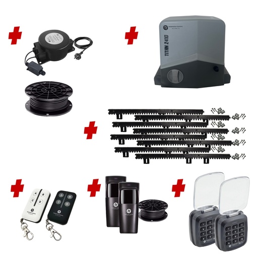 [TITAN2410-E-AP] Titan 2410 Low Voltage 24V Automatic Sliding Driveway Gate Opener 24 Volt Kit FAST Heavy Duty POWERFUL Design with TWO Keypads Entry Exit