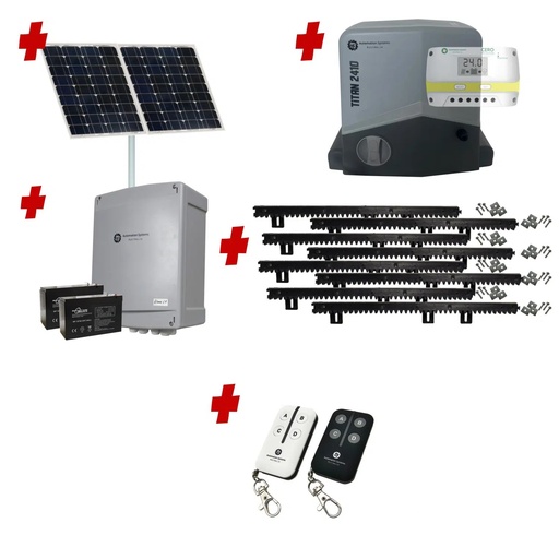 [TITAN2410-SOLAR-BK] Titan 2410 Solar Powered Automatic Sliding Driveway Gate Opener 24 Volt Kit FAST Heavy Duty POWERFUL Design BASE KIT