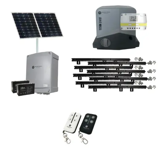 [TITAN2410-SOLAR-BK] Titan 2410 Solar Powered Automatic Sliding Driveway Gate Opener 24 Volt Kit FAST Heavy Duty POWERFUL Design BASE KIT