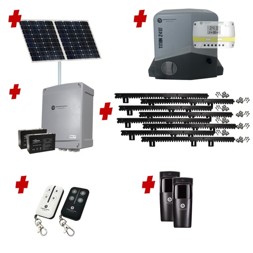 [TITAN2410-SOLAR-I] Titan 2410 Solar Powered Automatic Sliding Driveway Gate Opener 24 Volt Kit FAST Heavy Duty POWERFUL Design for Trade Installers