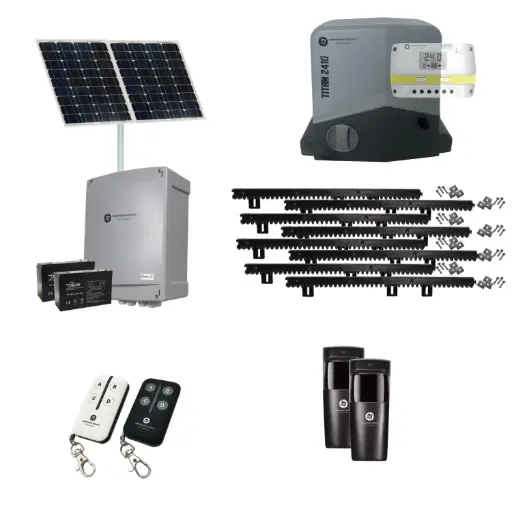 [TITAN2410-SOLAR-I] Titan 2410 Solar Powered Automatic Sliding Driveway Gate Opener 24 Volt Kit FAST Heavy Duty POWERFUL Design for Trade Installers