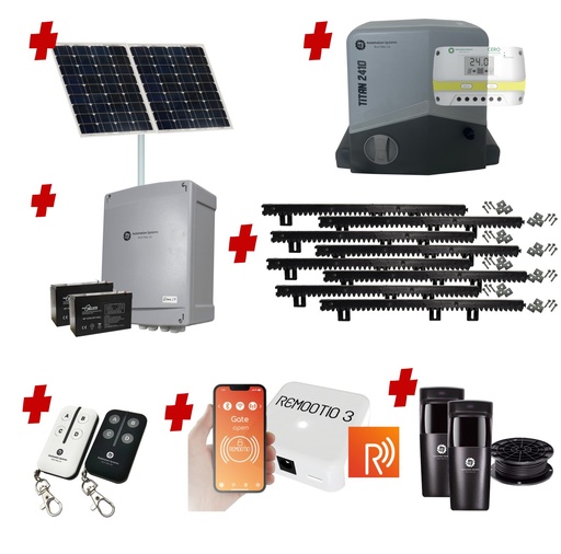 [TITAN2410-SOLAR-R] Remootio Titan 2410 Solar Powered Automatic Sliding Driveway Gate Opener 24 Volt Kit FAST Heavy Duty POWERFUL Design