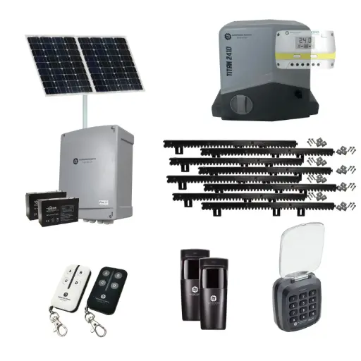 [TITAN2410-SOLAR-AS] Titan 2410 Solar Powered Automatic Sliding Driveway Gate Opener 24 Volt Kit FAST Heavy Duty POWERFUL Design with Keypad Pin Code
