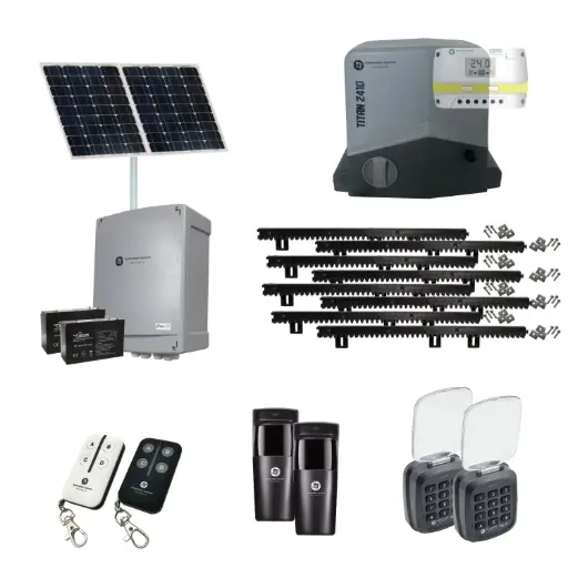 [TITAN2410-SOLAR-AP] Titan 2410 Solar Powered Automatic Sliding Driveway Gate Opener 24 Volt Kit FAST Heavy Duty POWERFUL Design with TWO Keypads Entry Exit