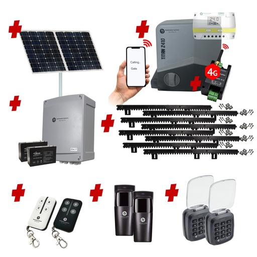 [TITAN2410-SOLAR-AU] Titan 2410 Solar Powered Automatic Sliding Driveway Gate Opener 24 Volt Kit FAST Heavy Duty POWERFUL Design with Wifi Mobile App Control and Keypad Entry Exit