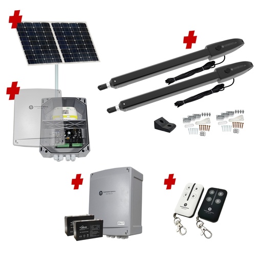 [Orion-LS-2D-SOLAR-BK] Orion LS Solar Powered Automatic Double Swing Driveway Gate Opener 24 Volt Kit ROBUST Slimline Compact Design BASE KIT