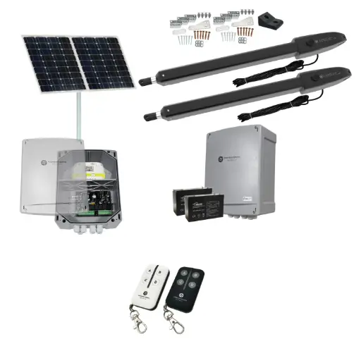 [Orion-LS-2D-SOLAR-BK] Orion LS Solar Powered Automatic Double Swing Driveway Gate Opener 24 Volt Kit ROBUST Slimline Compact Design BASE KIT