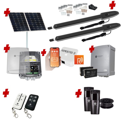 [Orion-LS-2D-SOLAR-R] Remootio Orion LS Solar Powered Automatic Double Swing Driveway Gate Opener 24 Volt Kit ROBUST Slimline Compact Design