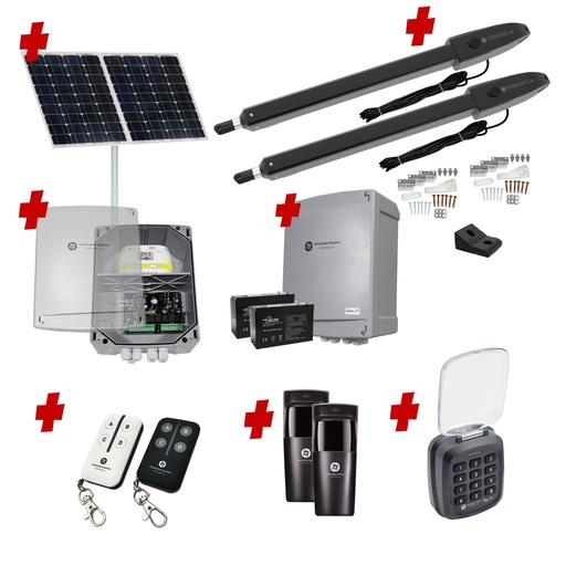 [Orion-LS-2D-SOLAR-AS] Orion LS Solar Powered Automatic Double Swing Driveway Gate Opener 24 Volt Kit ROBUST Slimline Compact Design with Keypad Pin Code