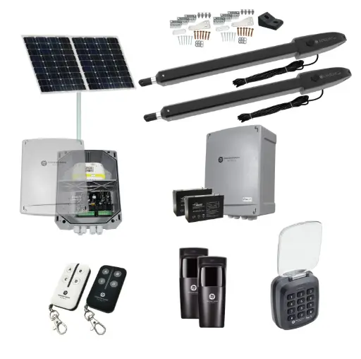 [Orion-LS-2D-SOLAR-AS] Orion LS Solar Powered Automatic Double Swing Driveway Gate Opener 24 Volt Kit ROBUST Slimline Compact Design with Keypad Pin Code