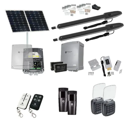 [Orion-LS-2D-SOLAR-AP] Orion LS Solar Powered Automatic Double Swing Driveway Gate Opener 24 Volt Kit ROBUST Slimline Compact Design with TWO Keypads Entry Exit