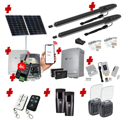 [Orion-LS-2D-SOLAR-AU] Orion LS Solar Powered Automatic Double Swing Driveway Gate Opener 24 Volt Kit ROBUST Slimline Compact Design Wifi Mobile App Control and Keypad Entry Exit