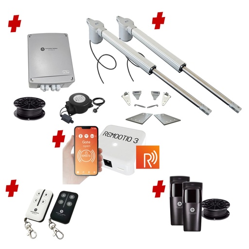 [V5-2D-E-R] Remootio Viper 5 Long Stroke ITALIAN Low Voltage 24V Automatic Double Swing Driveway Gate Opener 24 Volt Kit ROBUST Heavy Duty Design