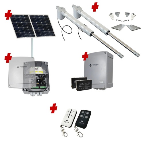 [V5-2D-SOLAR-BK] Viper 5 Long Stroke ITALIAN Solar Powered Automatic Double Swing Driveway Gate Opener 24 Volt Kit ROBUST Heavy Duty Design BASE KIT