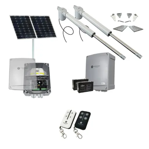 [V5-2D-SOLAR-BK] Viper 5 Long Stroke ITALIAN Solar Powered Automatic Double Swing Driveway Gate Opener 24 Volt Kit ROBUST Heavy Duty Design BASE KIT