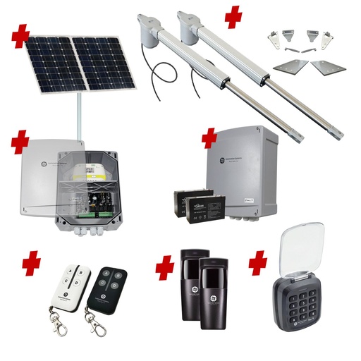 [V5-2D-SOLAR-AS] Viper 5 Long Stroke ITALIAN Solar Powered Automatic Double Swing Driveway Gate Opener 24 Volt Kit ROBUST Heavy Duty Design with Keypad Pin Code
