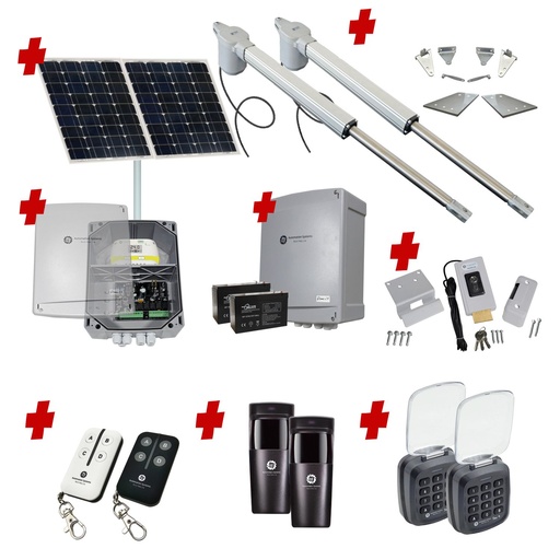 [V5-2D-SOLAR-AP] Viper 5 Long Stroke ITALIAN Solar Powered Automatic Double Swing Driveway Gate Opener 24 Volt Kit ROBUST Heavy Duty Design with TWO Keypads Entry Exit