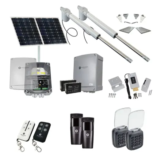 [V5-2D-SOLAR-AP] Viper 5 Long Stroke ITALIAN Solar Powered Automatic Double Swing Driveway Gate Opener 24 Volt Kit ROBUST Heavy Duty Design with TWO Keypads Entry Exit