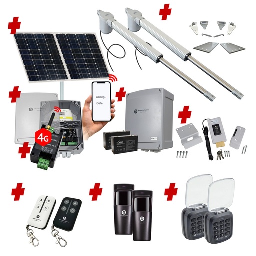 [V5-2D-SOLAR-AU] Viper 5 Long Stroke ITALIAN Solar Powered Automatic Double Swing Driveway Gate Opener 24 Volt Kit ROBUST Heavy Duty Design with Wifi Mobile App Control and Keypad Entry