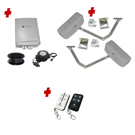 [RAPTOR-2D-E-BK] RAPTOR Extra Heavy Duty ITALIAN Low Voltage 24V Automatic Double Swing Driveway Gate Opener 24 Volt Kit ROBUST Heavy Duty Design BASE KIT