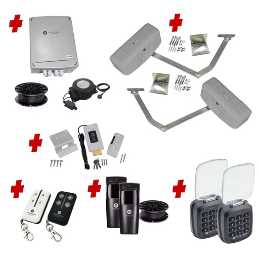 [RAPTOR-2D-E-AP] RAPTOR Extra Heavy Duty ITALIAN Low Voltage 24V Automatic Double Swing Driveway Gate Opener 24 Volt Kit with Wifi Mobile App Control and Keypad Entry Exit