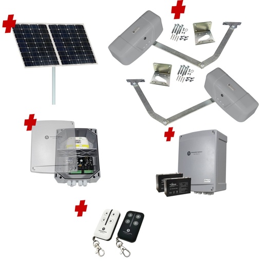 [RAPTOR-2D-SOLAR-BK] RAPTOR Extra Heavy Duty ITALIAN Solar Powered Automatic Double Swing Driveway Gate Opener 24 Volt Kit ROBUST Heavy Duty Design BASE KIT