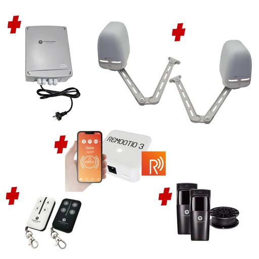 [APACHE-2D-P-R] Remootio Apache ARTICULATING Italian Electric 24V Low Voltage Automatic Double Swing Driveway Gate Opener Kit ROBUST Heavy Duty Design