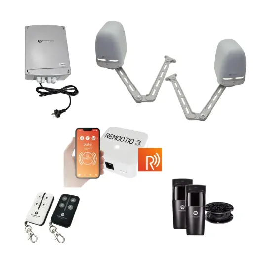 [APACHE-2D-P-R] Remootio Apache ARTICULATING Italian Electric 24V Low Voltage Automatic Double Swing Driveway Gate Opener Kit ROBUST Heavy Duty Design