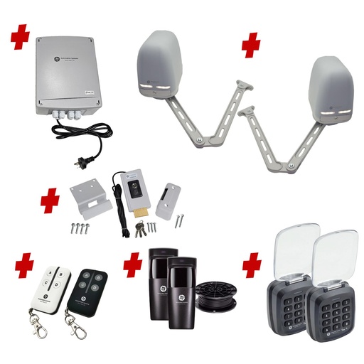 [APACHE-2D-P-AP] Apache ARTICULATING Italian Electric 24V Low Voltage Automatic Double Swing Driveway Gate Opener Kit ROBUST Heavy Duty Design with TWO Keypads Entry Exit