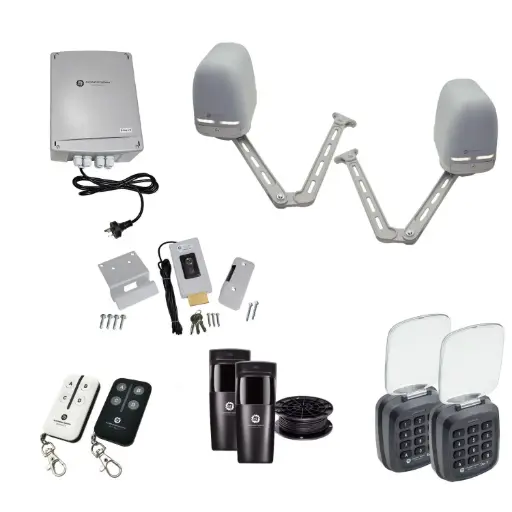 [APACHE-2D-P-AP] Apache ARTICULATING Italian Electric 24V Low Voltage Automatic Double Swing Driveway Gate Opener Kit ROBUST Heavy Duty Design with TWO Keypads Entry Exit