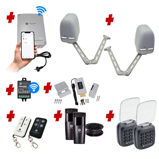 [APACHE-2D-P-AU] Apache ARTICULATING Italian Electric 24V Low Voltage Automatic Double Swing Driveway Gate Opener Kit ROBUST Heavy Duty Design with Wifi Mobile App Control and Keypad Entry Exit