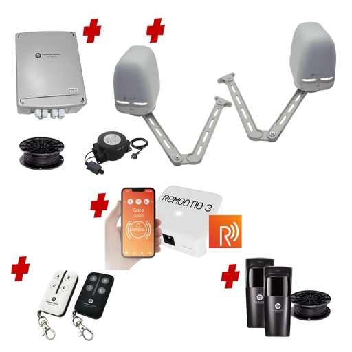 [APACHE-2D-E-R] Remootio Apache ARTICULATING Italian Low Voltage 24V Automatic Double Swing Driveway Gate Opener 24 Volt Kit ROBUST Heavy Duty Design