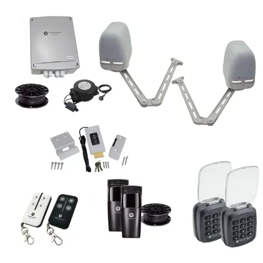 [APACHE-2D-E-AP] Apache ARTICULATING Italian Low Voltage 24V Automatic Double Swing Driveway Gate Opener 24 Volt Kit with Wifi Mobile App Control and Keypad Entry Exit