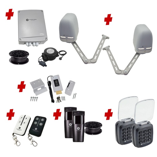 [APACHE-2D-E-AP] Apache ARTICULATING Italian Low Voltage 24V Automatic Double Swing Driveway Gate Opener 24 Volt Kit with Wifi Mobile App Control and Keypad Entry Exit