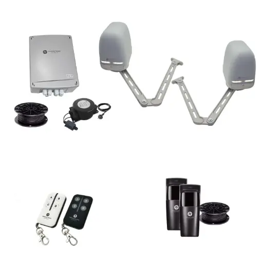 [APACHE-2D-E-I] Apache Automatic Double Swing Driveway Gate Opener Kit - Italian, 24V Electric, Articulating Arm, with Safety Photocells