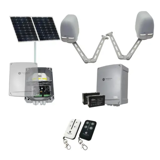 [APACHE-2D-SOLAR-BK] Apache ARTICULATING Italian Solar Powered Automatic Double Swing Driveway Gate Opener 24 Volt Kit ROBUST Heavy Duty Design BASE KIT