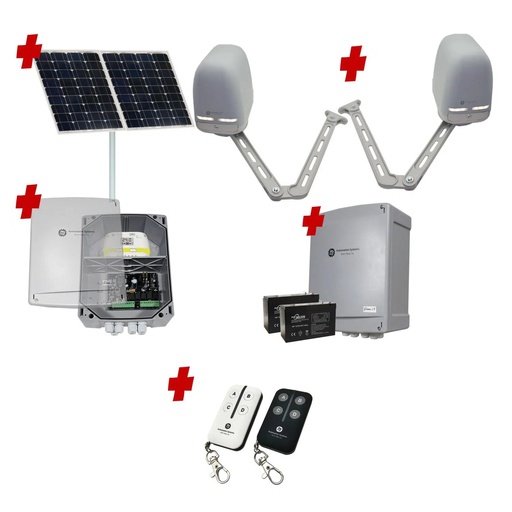 [APACHE-2D-SOLAR-BK] Apache ARTICULATING Italian Solar Powered Automatic Double Swing Driveway Gate Opener 24 Volt Kit ROBUST Heavy Duty Design BASE KIT