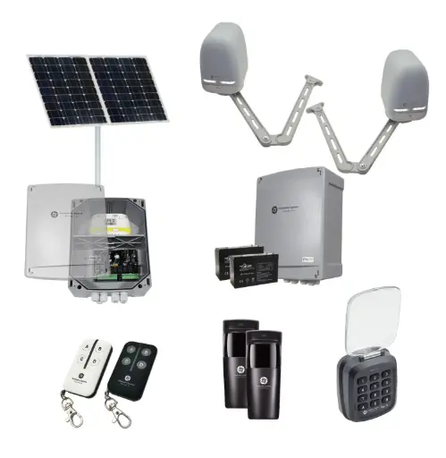 [APACHE-2D-SOLAR-AS] Apache ARTICULATING Italian Solar Powered Automatic Double Swing Driveway Gate Opener 24 Volt Kit ROBUST Heavy Duty Design with Keypad Pin Code