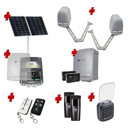 [APACHE-2D-SOLAR-AS] Apache ARTICULATING Italian Solar Powered Automatic Double Swing Driveway Gate Opener 24 Volt Kit ROBUST Heavy Duty Design with Keypad Pin Code