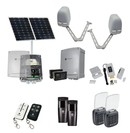 [APACHE-2D-SOLAR-AP] Apache ARTICULATING Italian Solar Powered Automatic Double Swing Driveway Gate Opener 24 Volt Kit ROBUST Heavy Duty Design with TWO Keypads Entry Exit