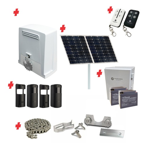 [BKV1500-CHAIN-SOLAR-CI-2] Chain Drive Super Duty COMMERCIAL GRADE Automatic Sliding Gate With BKV1500 Solar Powered Sliding Gate Motor Kit (1500G/20M MAX)
