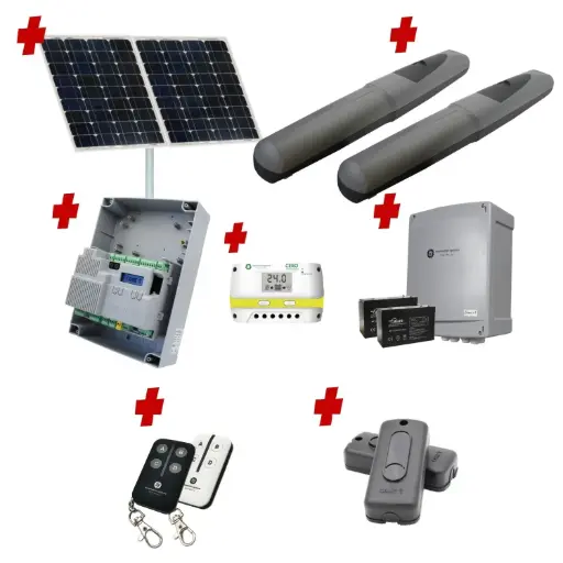 [AXO3-2D-ZLX24-SOLAR-I] Solar Powered Double Swing Gate Automation Installer and Trade Kit Super Duty Linear Actuator with Limit Stops and Encoder Made in Italy