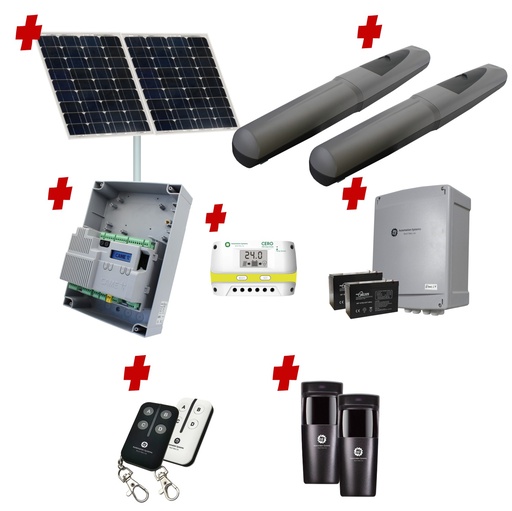 [AXO3-2D-ZLX24-SOLAR-I] Solar Powered Double Swing Gate Automation Installer and Trade Kit Super Duty Linear Actuator with Limit Stops and Encoder Made in Italy